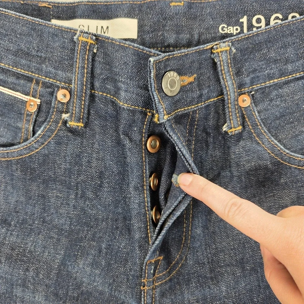 Gap Selvedge Jeans Mens‎ Blue Indigo Raw Slim Fly Fits 30x30